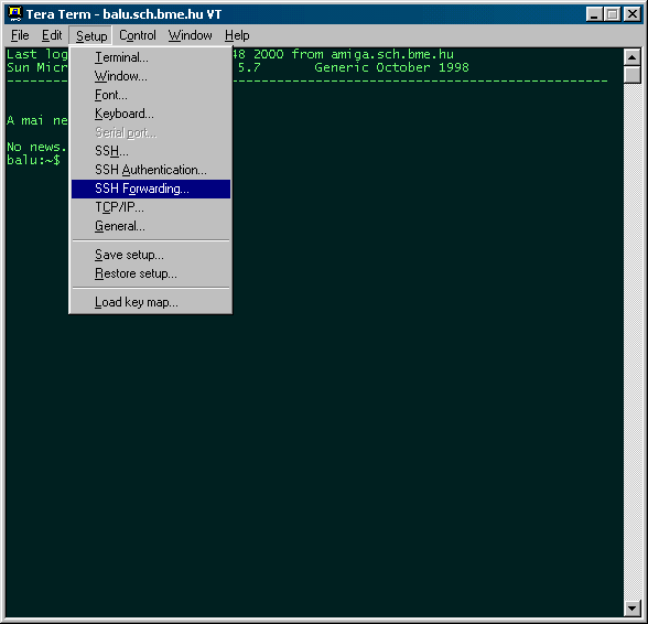 Menu: Setup/SSH Forwarding